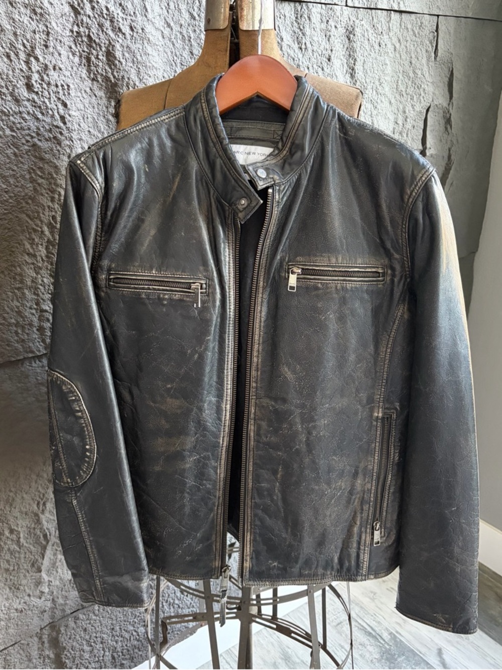 Marc New York Black Leather Bomber Jacket